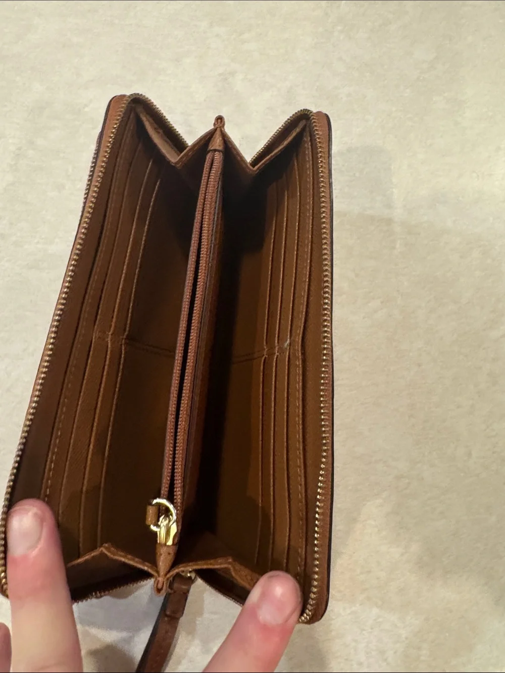 Coach Chestnut Brown Leather Zip Wallet with Embossed Logo